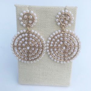 White beaded disk Lisi earrings gold trim, Lerch